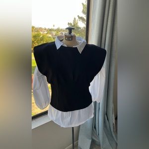 Two Piece Set Black Vest/white Blouse